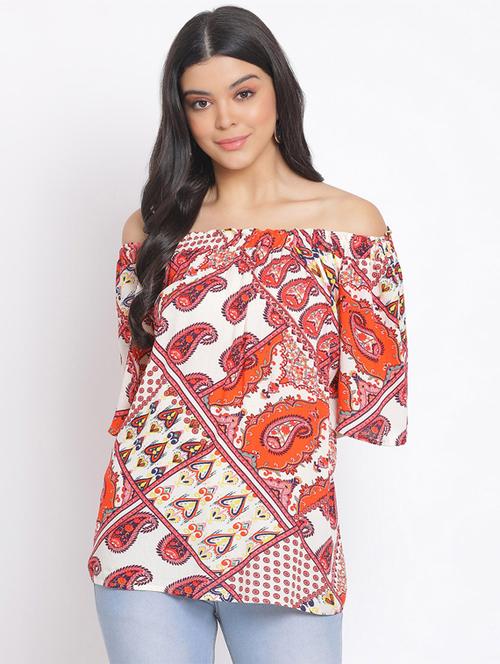 off shoulder printed top - 17620673 - Very Small Image - 1