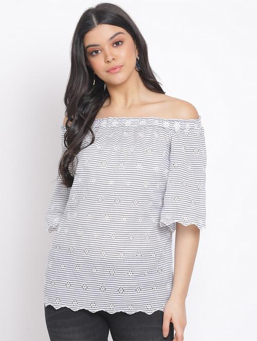 off shoulder striped top - 17620675 - Very Small Image - 1