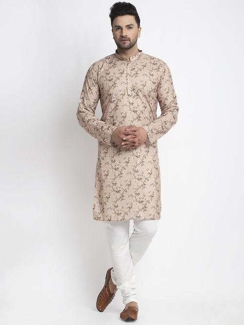 beige floral print kurta pyjama set - 17620925 - Very Small Image - 1
