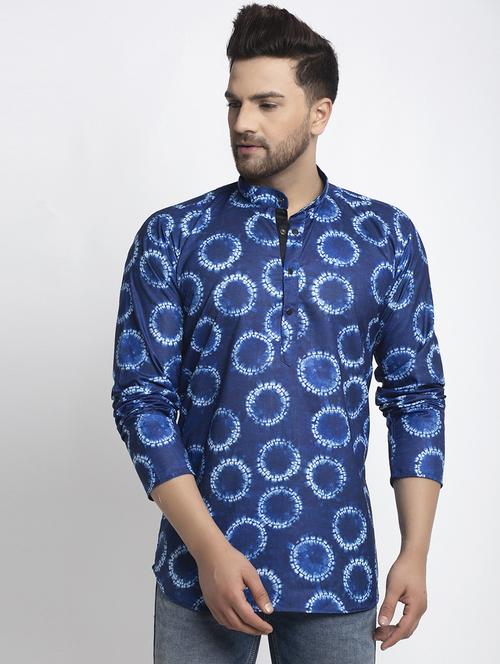 navy blue printed short kurta - 17620930 - Very Small Image - 1