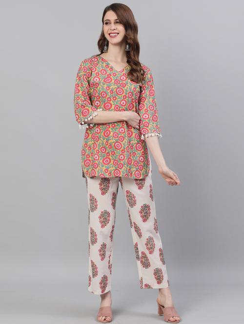 printed kurta pant set - 17621062 - Very Small Image - 1