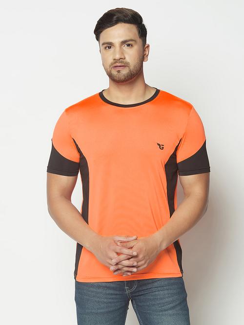 orange color block t-shirt - 17621202 - Very Small Image - 1