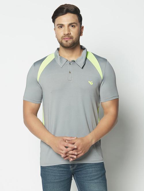 grey color block polo t-shirt - 17621207 - Very Small Image - 1