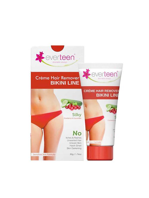everteen silky bikini line hair remover creme with cranberry and cucumber - 1 pack (50g) - 17621344 - Very Small Image - 1
