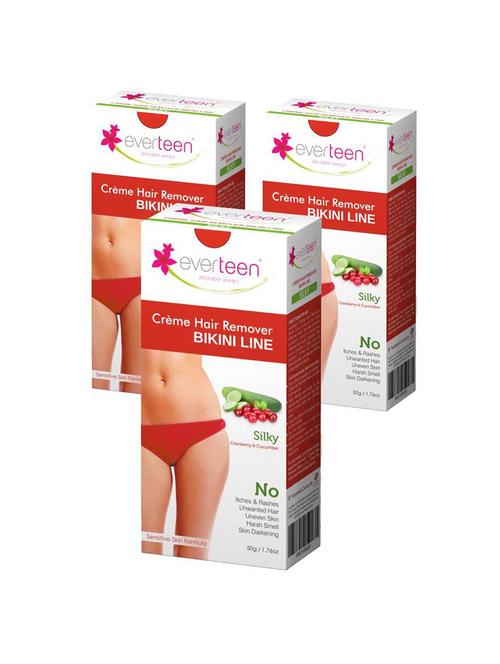 everteen silky bikini line hair remover creme with cranberry and cucumber - 3 packs (50g each) - 17621346 - Very Small Image - 1