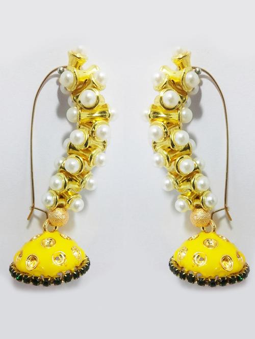 yellow metal jhumka earring - 17621607 - Very Small Image - 1