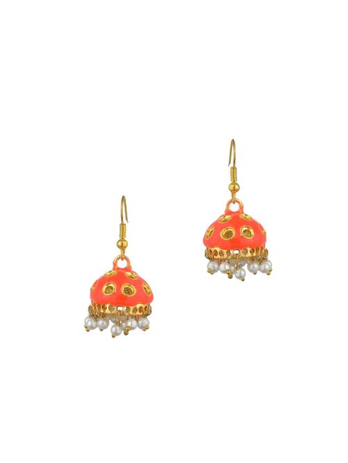 orange metal jhumka earring - 17622074 - Very Small Image - 1