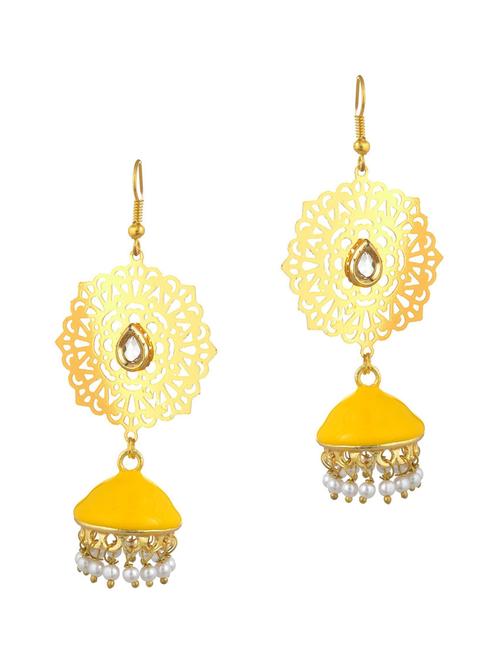 yellow metal jhumka earring - 17622183 - Very Small Image - 1