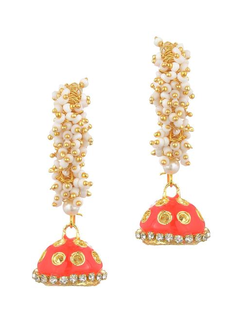 orange metal jhumka earring - 17622191 - Very Small Image - 1