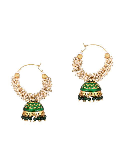 green metal jhumka earring - 17622260 - Very Small Image - 1