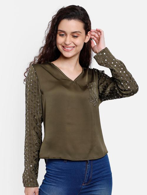v neck satin top - 17623122 - Very Small Image - 1
