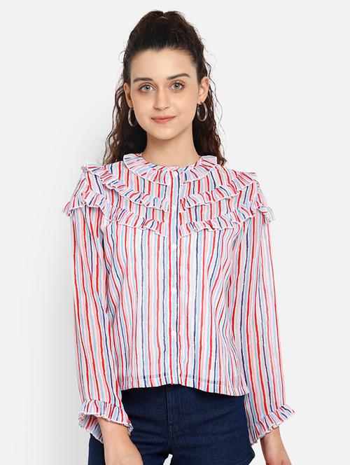 ruffle detail striped top - 17623127 - Very Small Image - 1