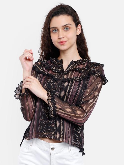 ruffle detail printed top - 17623128 - Very Small Image - 1