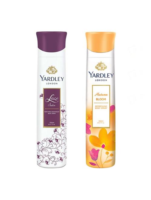 yardley london pack of 2 refreshing body spray (lace satin & autumn bloom) - 17623348 - Very Small Image - 1