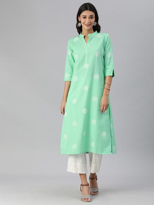polka dots sea green straight kurta - 17623850 - Very Small Image - 1