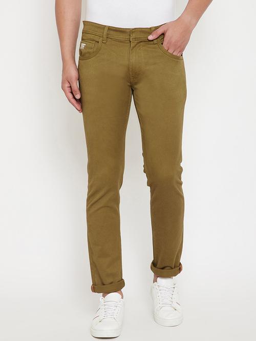 olive green plain denim jeans - 17623932 - Very Small Image - 1