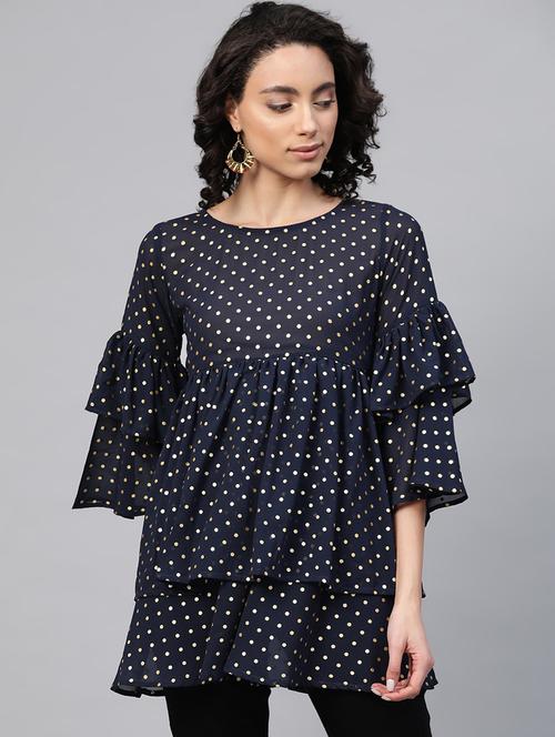 bell sleeved polka dot layered top - 17624616 - Very Small Image - 1