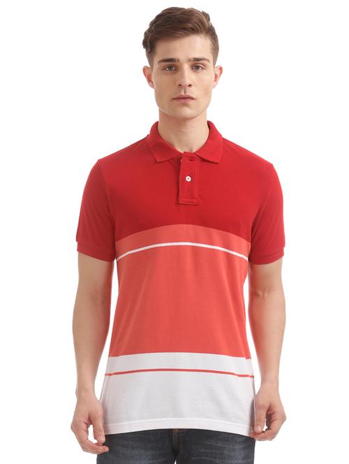 red color block polo t-shirt - 17625500 - Very Small Image - 1