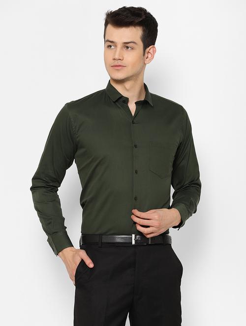 olive green solid formal shirt - 17626568 - Very Small Image - 1