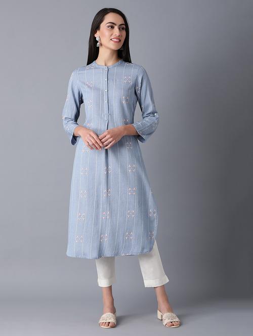 light-blue straight kurta - 17627182 - Very Small Image - 1