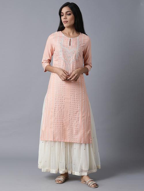 pink viscose straight kurta - 17627299 - Very Small Image - 1