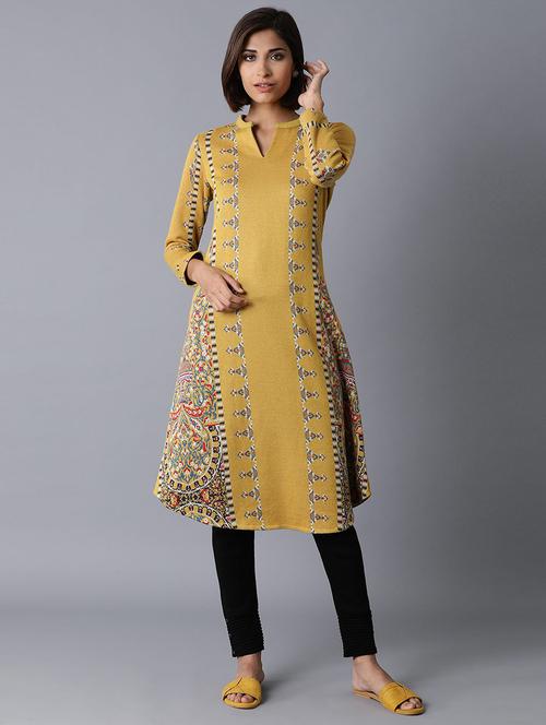 yellow viscose aline kurta - 17627347 - Very Small Image - 1