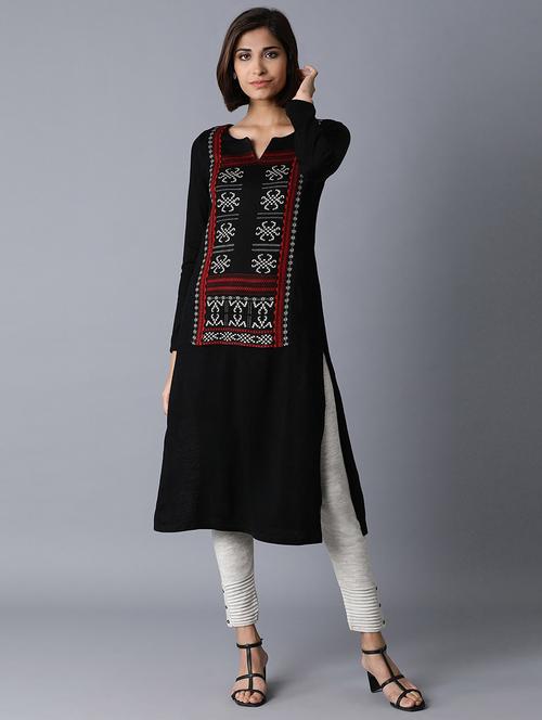 black viscose straight kurta - 17627363 - Very Small Image - 1