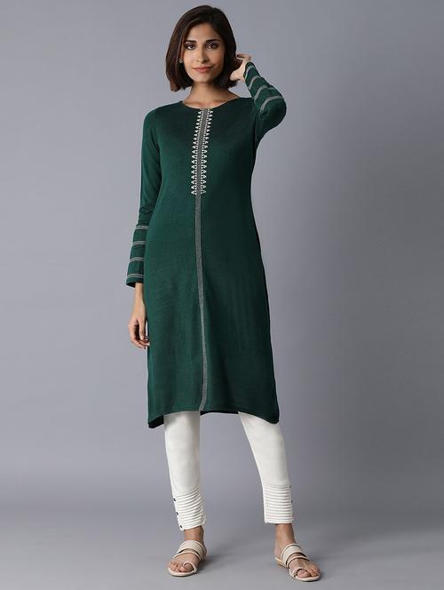 green viscose straight kurta - 17627401 - Very Small Image - 1