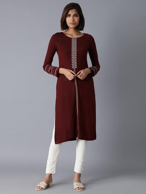 red viscose straight kurta - 17627407 - Very Small Image - 1