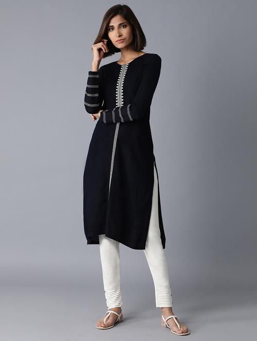 blue viscose straight kurta - 17627416 - Very Small Image - 1