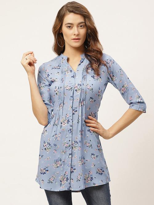 tie back floral tunic - 17627538 - Very Small Image - 1