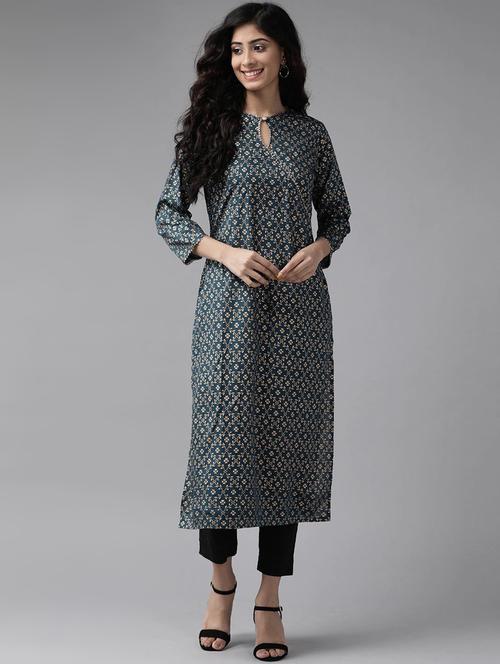 teal rayon straight kurta - 17628013 - Very Small Image - 1