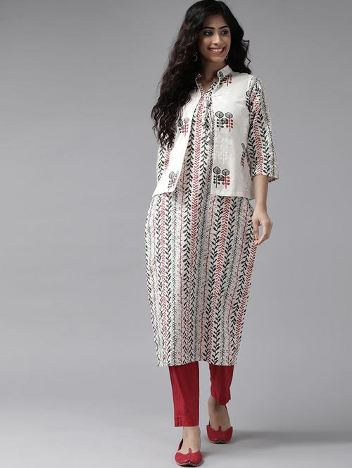 offwhite cotton straight kurta - 17628020 - Very Small Image - 1