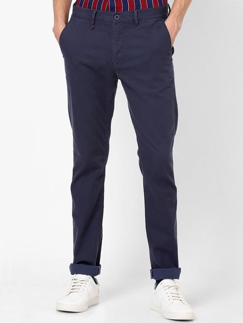 navy blue solid chinos - 17628530 - Very Small Image - 1