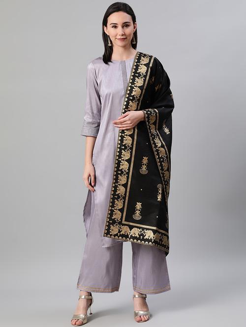 grey art silk suit set - 17628623 - Very Small Image - 1