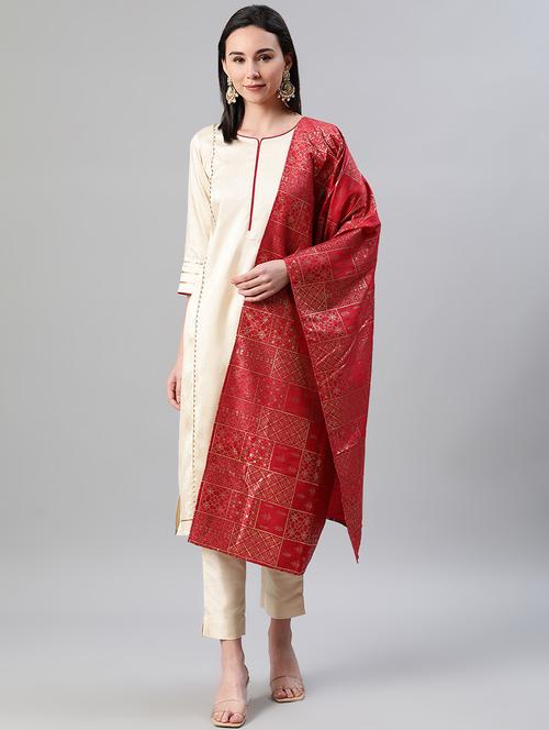 cream art silk suit set - 17628625 - Very Small Image - 1