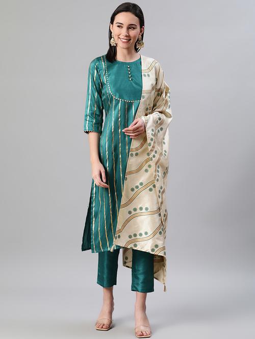 green art silk suit set - 17628631 - Very Small Image - 1