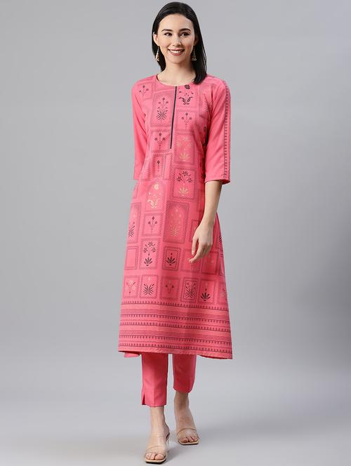 pink rayon kurta pant set - 17628632 - Very Small Image - 1