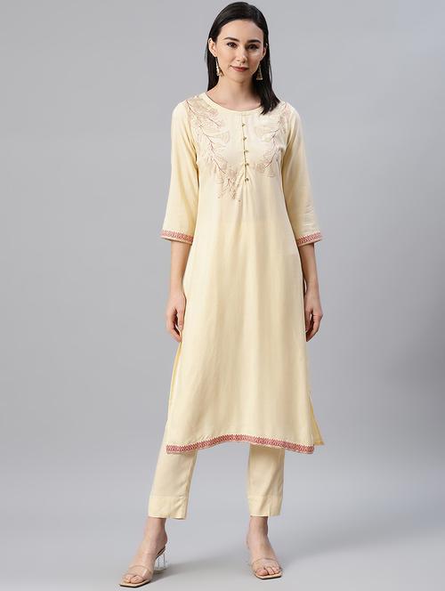 cream rayon kurta pant set - 17628644 - Very Small Image - 1
