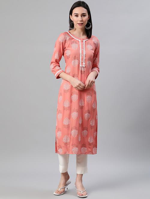 peach rayon kurta pant set - 17628667 - Very Small Image - 1
