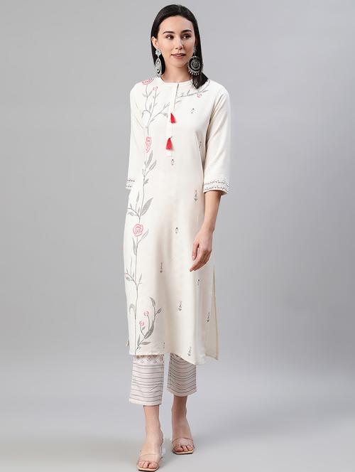 cream rayon kurta pant set - 17628671 - Very Small Image - 1