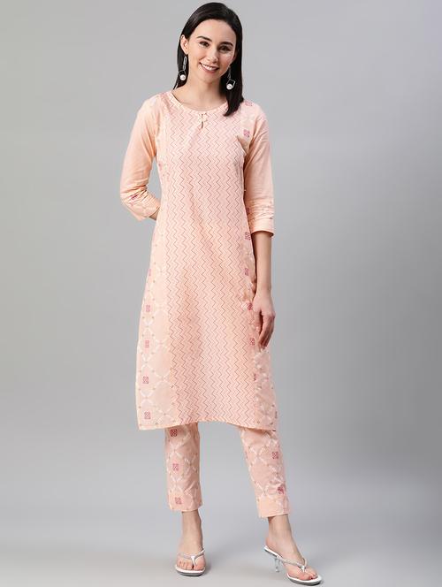 peach cotton kurta pant set - 17628677 - Very Small Image - 1