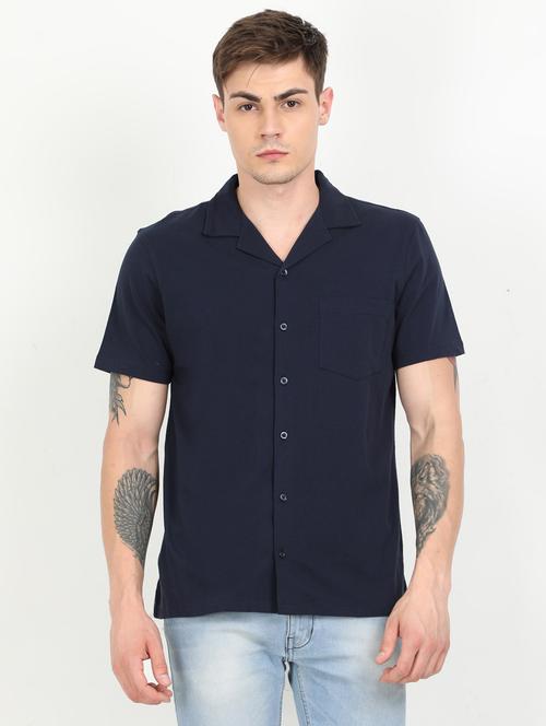 navy blue solid casual shirt - 17629166 - Very Small Image - 1