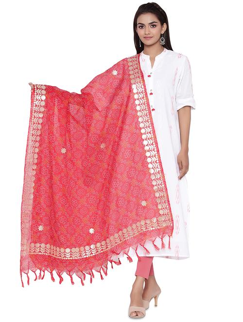 red kota doria bandhni print gota work dupatta - 17629170 - Very Small Image - 1