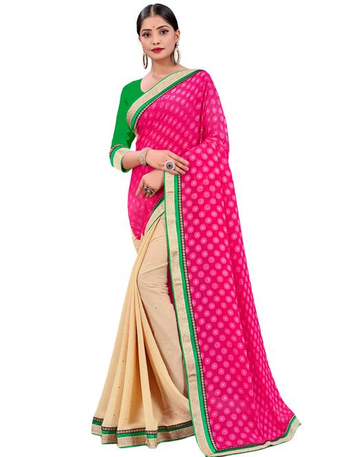 printed half & half saree - 17629519 - Very Small Image - 1