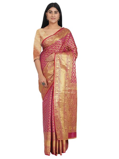 jacquard banarasi saree with blouse - 17629918 - Very Small Image - 1