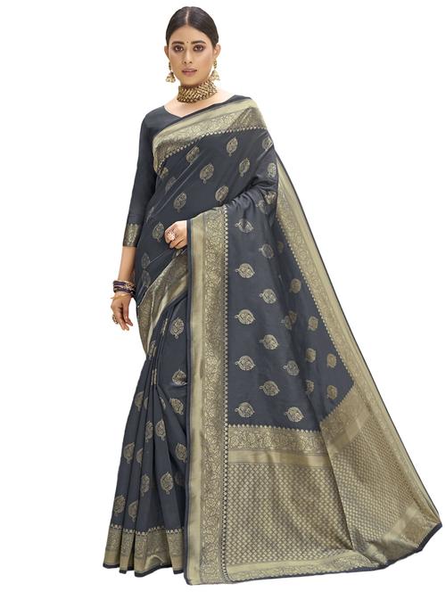 ethnic motifs woven saree with blouse - 17630039 - Very Small Image - 1