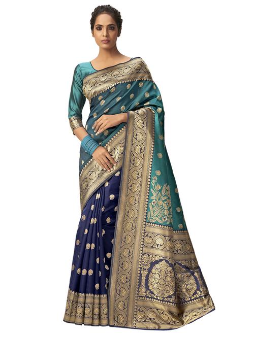 ethnic motifs woven saree with blouse - 17630068 - Very Small Image - 1