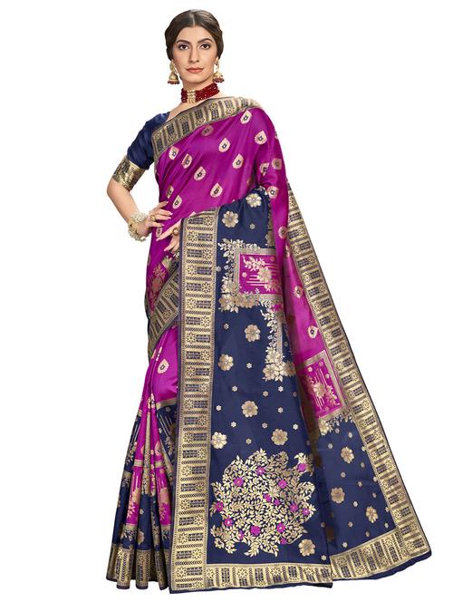 ethnic motifs woven saree with blouse - 17630076 - Very Small Image - 1