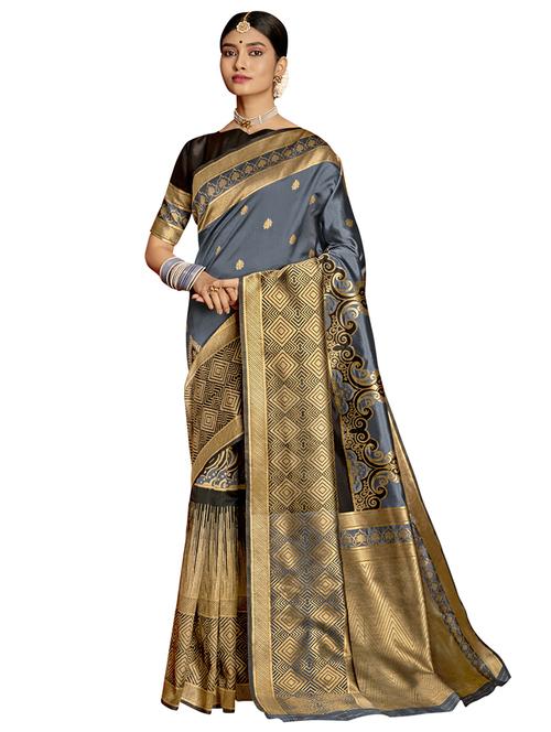 ethnic motifs woven saree with blouse - 17630096 - Very Small Image - 1